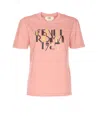 Fendi Pink Cotton T-shirt With Logo Print Women In Pink