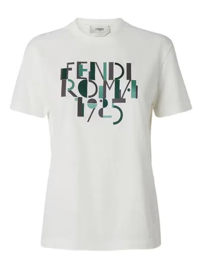 Fendi Graphic Print Crew Neck Short Sleeve Top In White
