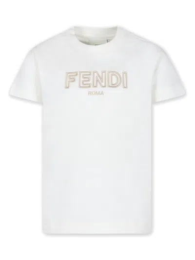 Fendi T-shirt Mit Logo-stickerei In White