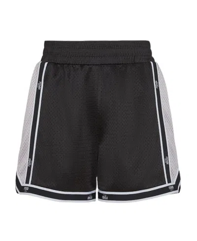 Fendi Logo-tape Perforated Track Shorts In Black