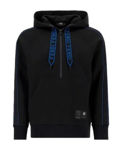 Fendi Logo-tape Zip-fastening Hoodie In Black