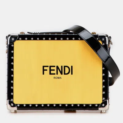 Pre-owned Fendi Logo Trunk Case Shoulder Bag Yellow Black Leather Enamel