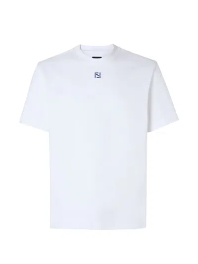 Fendi Regular-fit Cotton T-shirt With Crew Neck And Short Sleeves And Mini Ff Metal Applique In White