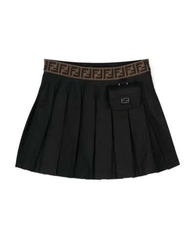 Fendi Logo-waistband Pleated Skirt In Black