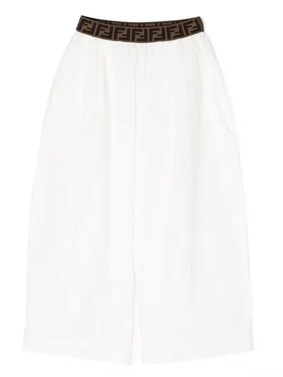 Fendi Kids' Logo-waistband Wide-leg Trousers In 白色