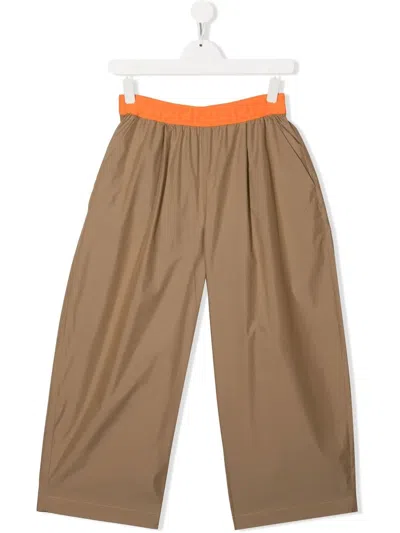 Fendi Kids' Logo-waistband Wide-leg Trousers In Brown