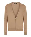Fendi V-neck Wool Cardigan Ribbed Edges In Nude
