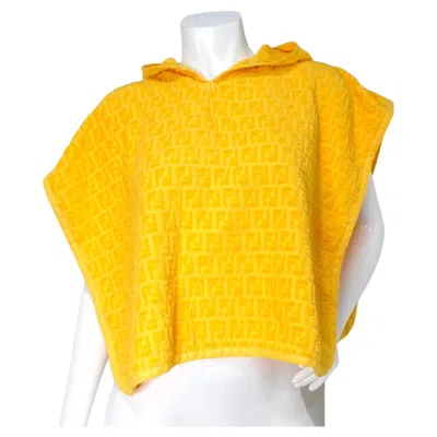Pre-owned Fendi Logo Yellow Terrycloth Poncho