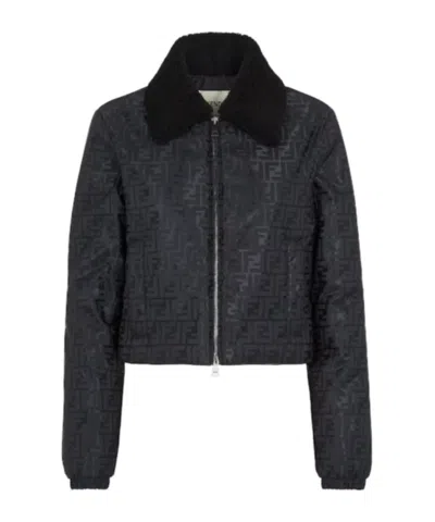 Fendi Logo Zipper Casual Jacket In Black