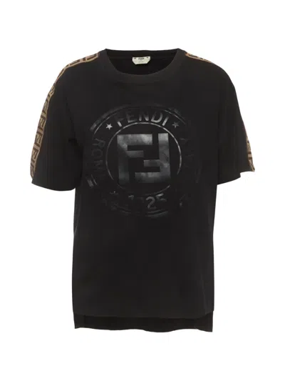 Pre-owned Fendi Logo-appliqué Ff-trim T-shirt In Black