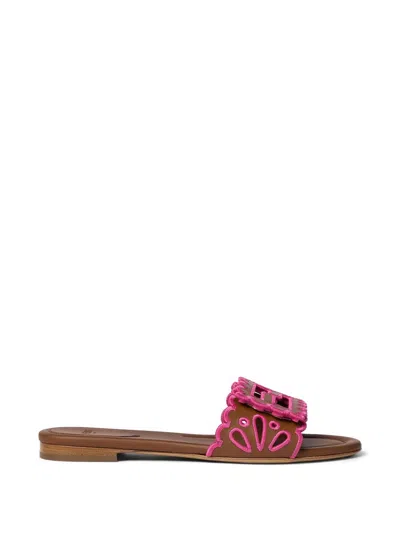 Fendi Baguette Embroidered Nappa Leather Slides In Multi