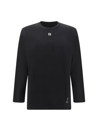 Fendi Logoed Long Sleeve Jersey In Black