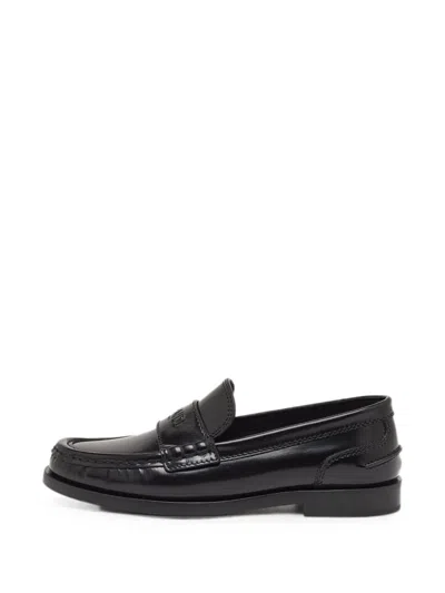 Pre-owned Fendi Logo-embossed Brushed Loafers In Black