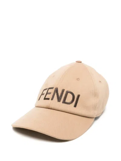 Fendi Logo-embroidered Baseball Cap In Nude