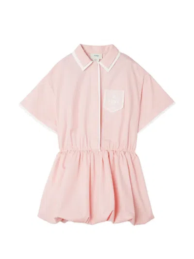 Fendi Kids' Logo-embroidered Bubble-hem Dress In Pink