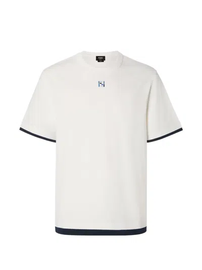 Fendi Oversized Crew Neck T-shirt With Snap-button Side Slits And Embroidered Ff Logo In White