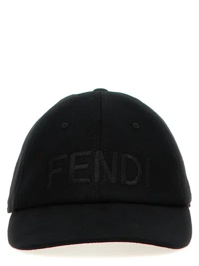 Fendi Logo-embroidered Cotton Baseball Cap In Black