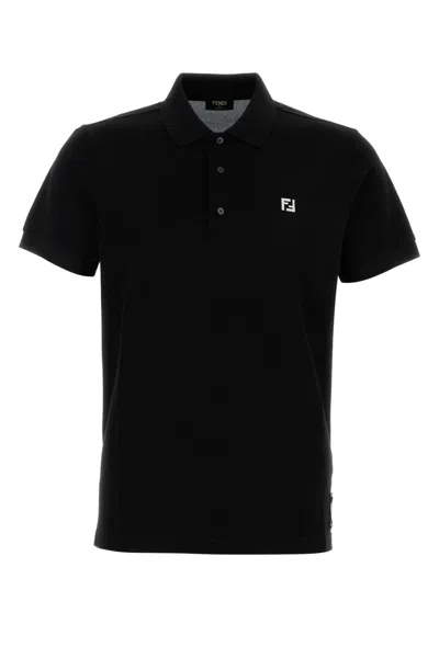 Fendi Logo-embroidered Cotton Polo In Black