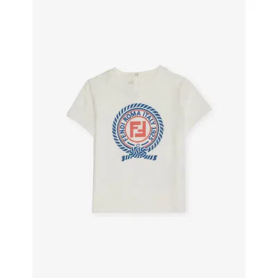 Fendi Babies' Gesso Logo-embroidered Crewneck Cotton-jersey T-shirt 12- In White