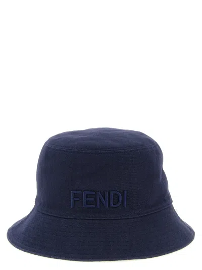 Fendi Logo-embroidered Denim Bucket Hat In Navy