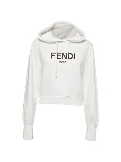 Pre-owned Fendi Logo-embroidered Drawstring Hoodie In White