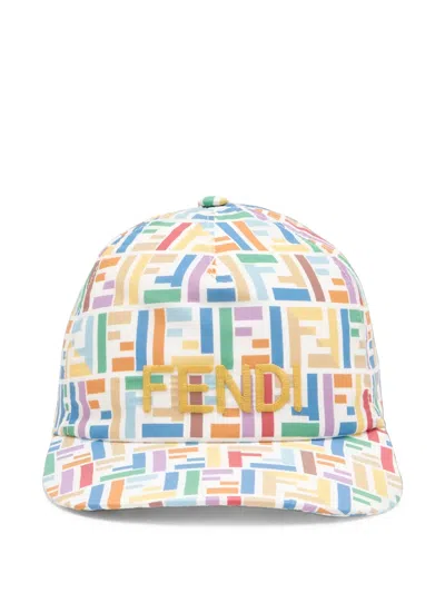 Fendi Kids' Logo-embroidered Ff-print Baseball Cap In White