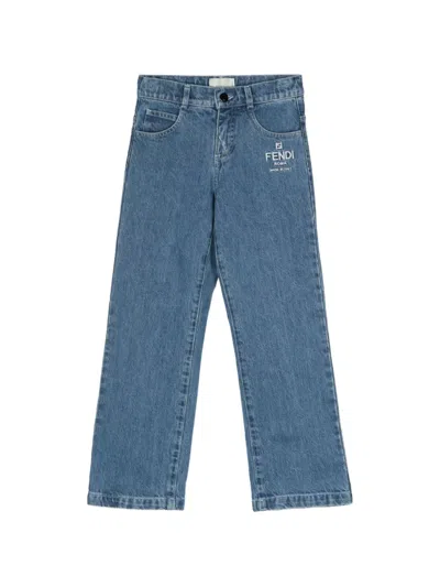 Fendi Kids' Logo-embroidered Jeans In Blue