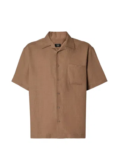 Fendi Bowling Collar Short Sleeve Pocket Shirt In Brown