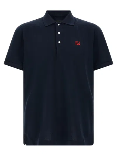 Fendi Logo-embroidered Piqué Cotton Polo In Navy