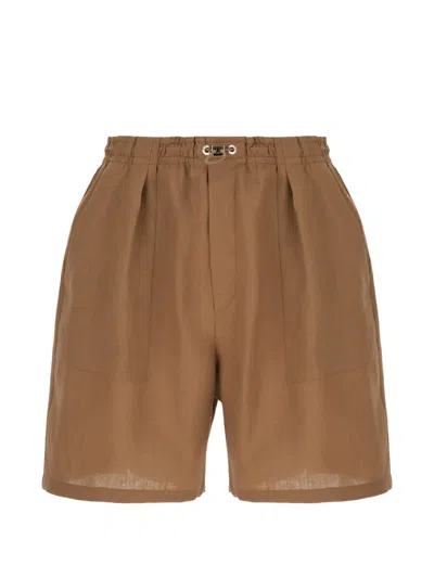 Fendi Logo-embroidered Pleated Shorts In Brown
