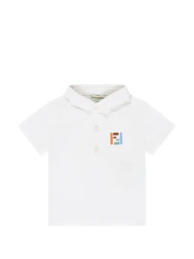 Fendi Babies' Logo-embroidered Polo Shirt In White