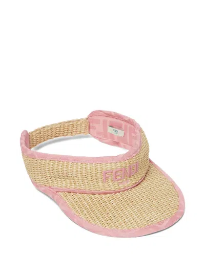 Fendi Logo-embroidered Raffia Visor In Neutral