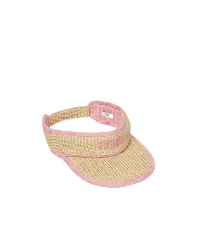 Fendi Kids' Logo-embroidered Raffia Visor In Pink