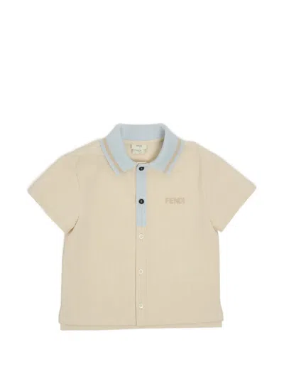 Fendi Kids' Logo-embroidered Seersucker Shirt In Neutral