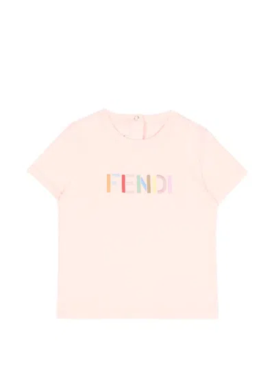 Fendi Babies' Logo-embroidered Short-sleeve T-shirt In Pink