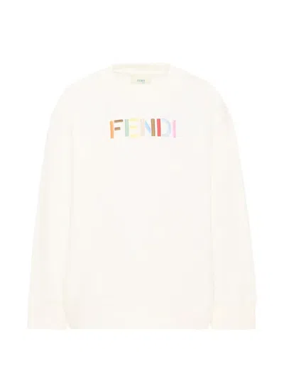 Fendi Kids' Logo-embroidered Sweater In White