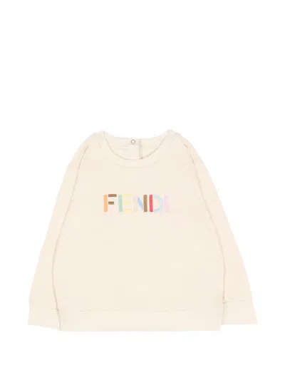 Fendi Babies' Logo-embroidered Sweatshirt In Neutral