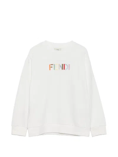 Fendi Kids' Logo-embroidered Sweatshirt In White