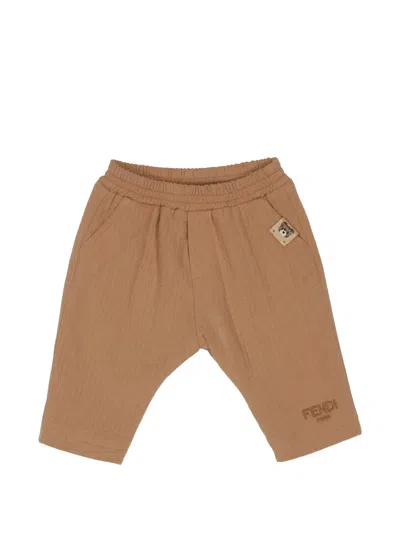 Fendi Babies' Logo-embroidered Trousers In Brown