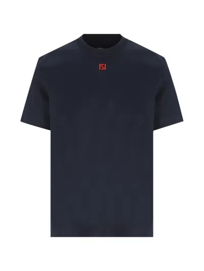 Fendi Logo-embroidered T-shirt In Blue