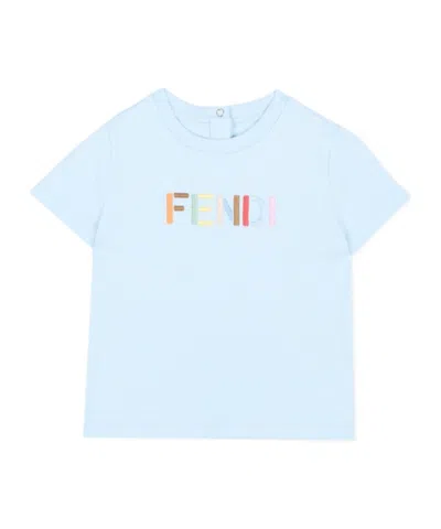 Fendi Logo-embroidered T-shirt In Blue