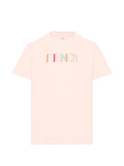 Fendi Kids' Logo-embroidered T-shirt In Pink