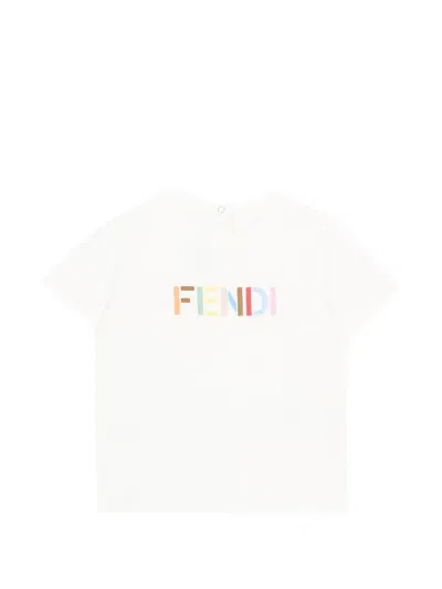 Fendi Babies' Logo-embroidered T-shirt In White