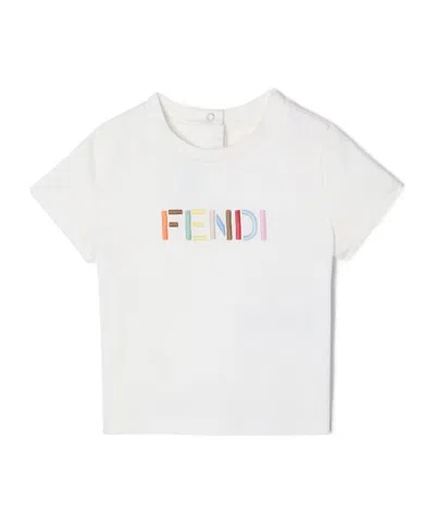 Fendi Kids' Logo-embroidered T-shirt In White