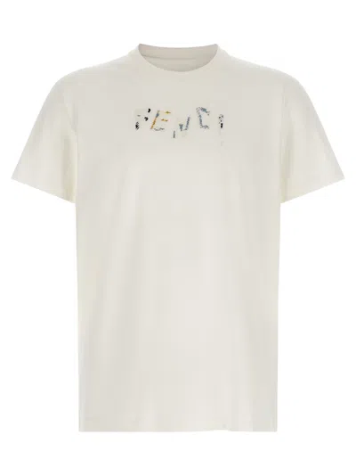 Fendi Logo-embroidered T-shirt In Nude