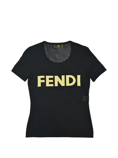 Pre-owned Fendi Logo-intarsia Knit T-shirt In Black