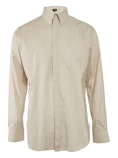 Pre-owned Fendi Logo-jacquard Shirt In Neutral