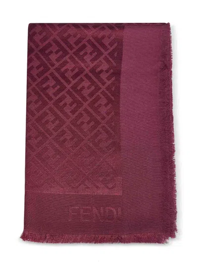 Fendi Logo-jacquard Silk-wool Scarf In Burgundy