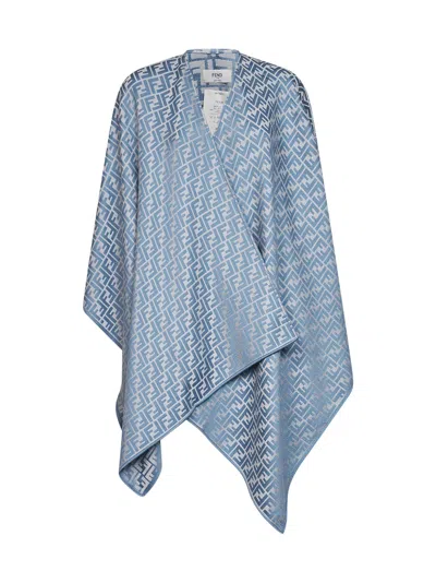 Fendi Logo-jacquard Wool And Silk Cape In Blue