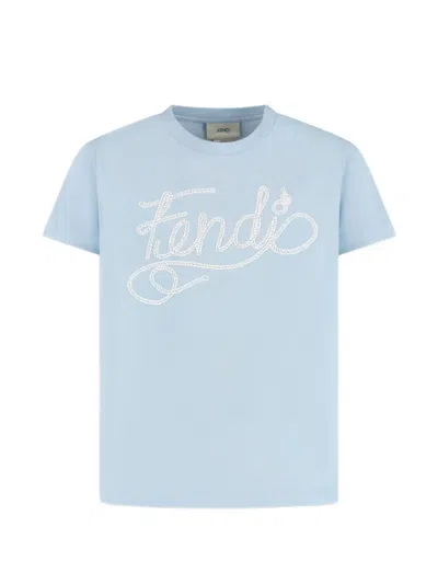 Fendi Kids' Logo-lettering T-shirt In Blue